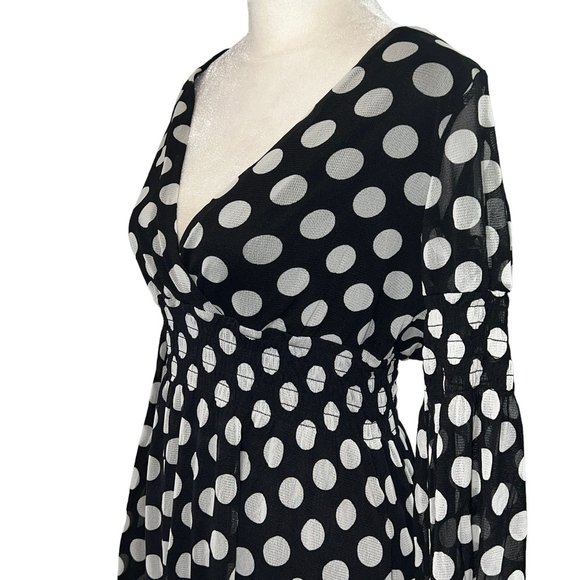 Like New BCBGMaxAria Black & White Polka Dot V-Neck Midi Dress Size Medi… - Picture 4 of 11